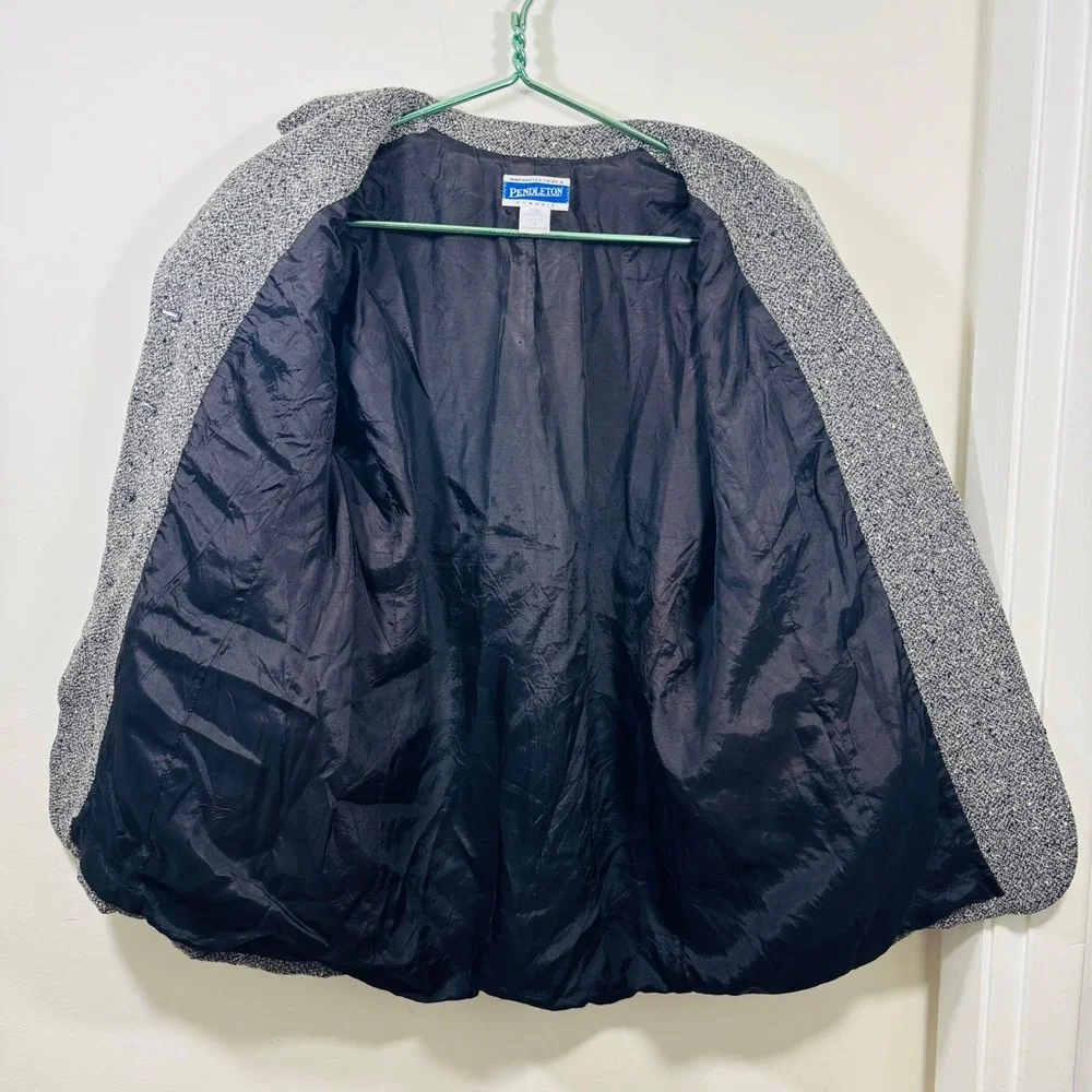 VTG Pendleton Classic Women's Gray Black White Tweed Wool Blazer Size 8 - Picture 6 of 7